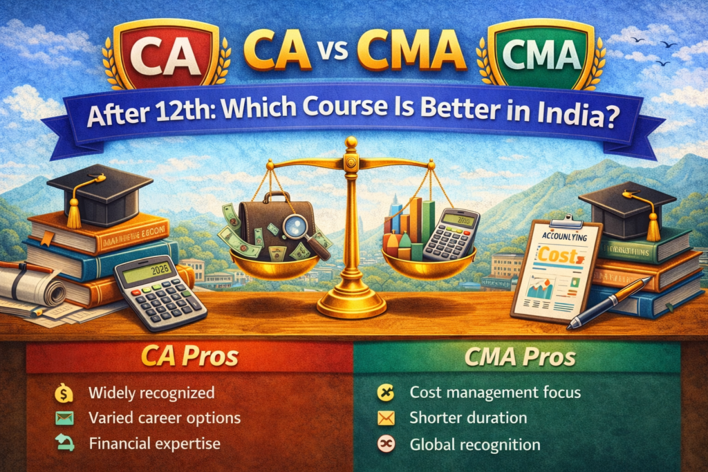 CA vs CMA after 12th comparison chart for commerce students in India